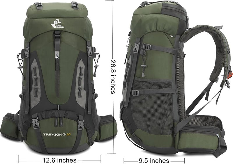 Bseash 60L Hiking Camping Backpack with Rain Cover, Waterproof Large Capacity Outdoor Sport Travel Daypack Climbing Touring (Army Green) - Image 2